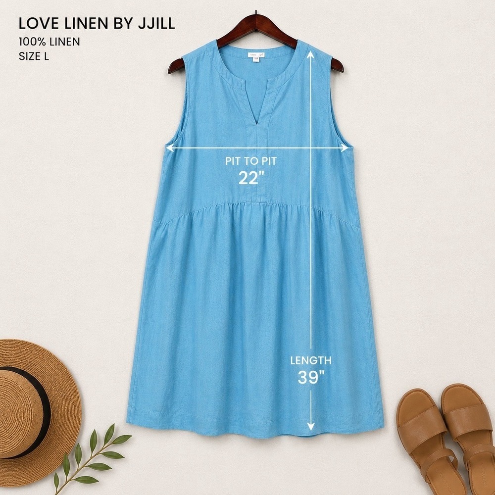 J.Jill‎ Love Linen Dress Womens Large Sleeveless Midi Coastal Wedding Guest Blue - Picture 2 of 10